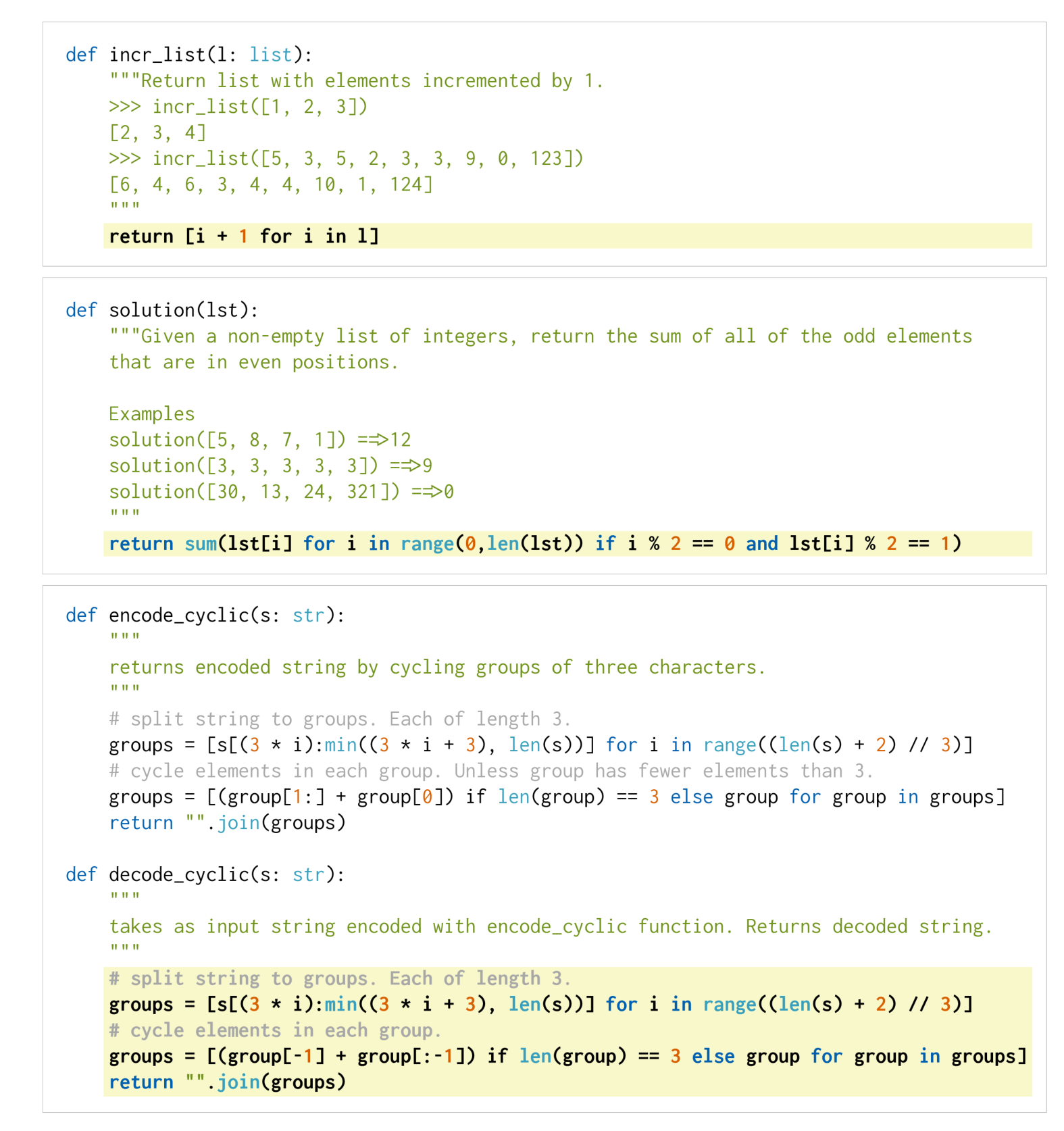 Three HumanEval example problems